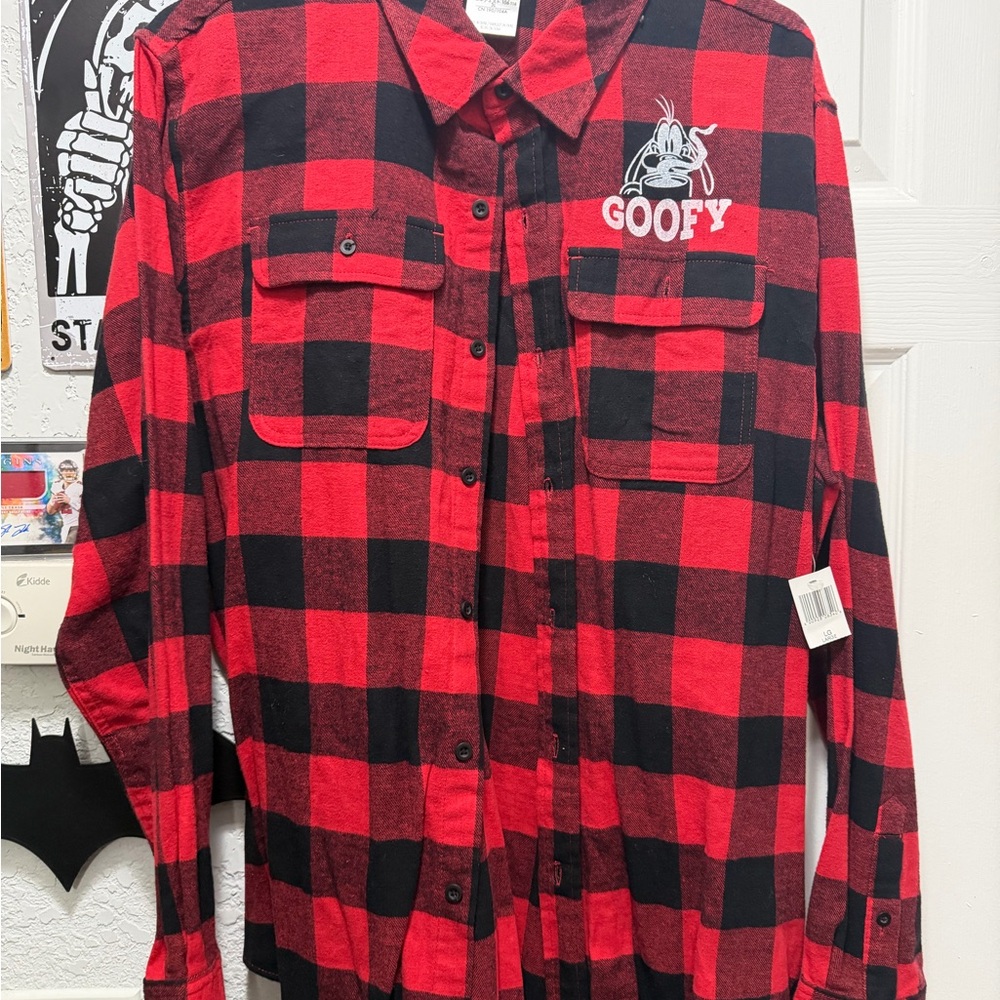 Disney Red and Black Plaid Goofy Men's Shirt